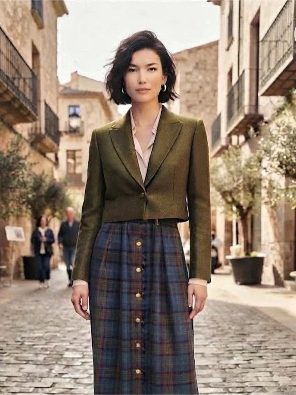 Emily vintage Wool Plaid Button-Front Midi Skirt Blue & Green Size 14